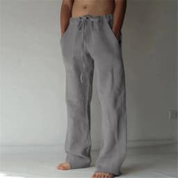 Men's Cotton Long Pants Summer Solid Color Breathable Trousers Male Casual Elastic Waist Casual Pants Harajuku Trous