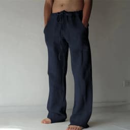 Men's Cotton Long Pants Summer Solid Color Breathable Trousers Male Casual Elastic Waist Casual Pants Harajuku Trous