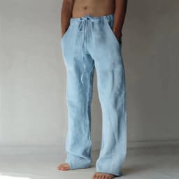 Men's Cotton Long Pants Summer Solid Color Breathable Trousers Male Casual Elastic Waist Casual Pants Harajuku Trous