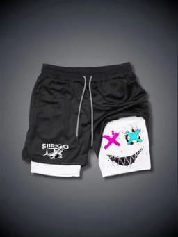 2024 Men's Smiling Face Printed Fitness Shorts Double-Layer 2-in-1 Quick Drying Fitness Outdoor Leisure Training Sports Shorts