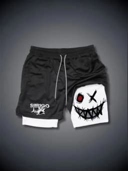 2024 Men's Smiling Face Printed Fitness Shorts Double-Layer 2-in-1 Quick Drying Fitness Outdoor Leisure Training Sports Shorts