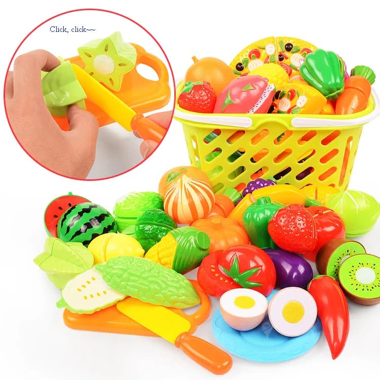 Cutting Play Food Set For Kids Simulation Kitchen Toys Pretend Play Montessori Cut Fruits Vegetables Toy for Toddlers Boys Girls