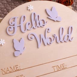 Ylsteed Hello World Newborn Name Sign Wooden Baby Announcement Sign Butterfly Arrival Announcement Sign for Hospital Baby Props