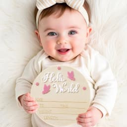 Ylsteed Hello World Newborn Name Sign Wooden Baby Announcement Sign Butterfly Arrival Announcement Sign for Hospital Baby Props