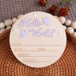 Ylsteed Hello World Newborn Name Sign Wooden Baby Announcement Sign Butterfly Arrival Announcement Sign for Hospital Baby Props