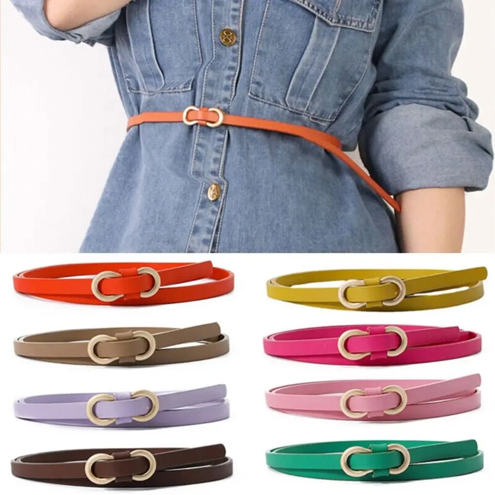 Ladies Shirt Dress Thin Waistband Solid Color 8-Shaped Buckle Belts Accessories