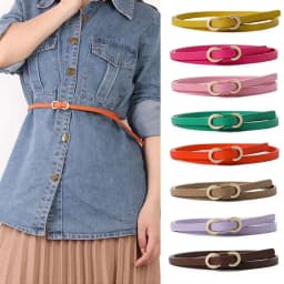 Ladies Shirt Dress Thin Waistband Solid Color 8-Shaped Buckle Belts Accessories