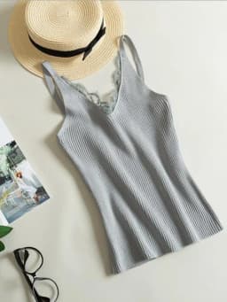 2026 Women Hook Flower Lace Tank solid Stitching V-neck Camis Female Knitted Short Slim Sleeveless Shirt Tank Casual Tops
