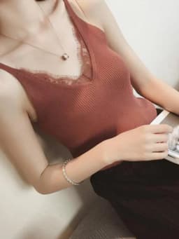 2026 Women Hook Flower Lace Tank solid Stitching V-neck Camis Female Knitted Short Slim Sleeveless Shirt Tank Casual Tops