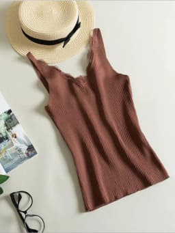 2026 Women Hook Flower Lace Tank solid Stitching V-neck Camis Female Knitted Short Slim Sleeveless Shirt Tank Casual Tops