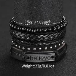 5PCS/Set Men's Business Watches Fashion Arabic Dial Leather Band Quartz Watch Bracelets Set(Without Box)