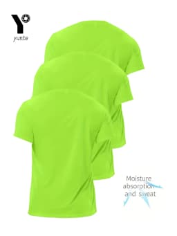 Crew T-Shirt 3Pcs Fluorescent Green Ultralight Men Quick Dry Breathable Sweat Shirt for Fitness Gym and Running Light Plaid Quic