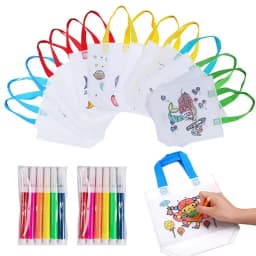 DIY /Coloring Goodie Bags with Coloring Markers Party Gift Bags for Kids Toy Storage Bag Eco Non-Woven Fabric Shopping Bags