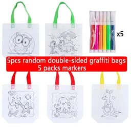 DIY /Coloring Goodie Bags with Coloring Markers Party Gift Bags for Kids Toy Storage Bag Eco Non-Woven Fabric Shopping Bags