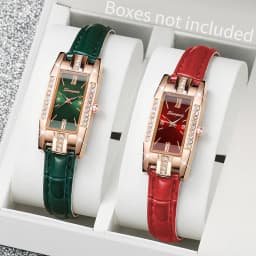 2PCS/Set Women's Watches Fashion Rectangle Leather Band Quartz Watch(Without Box)