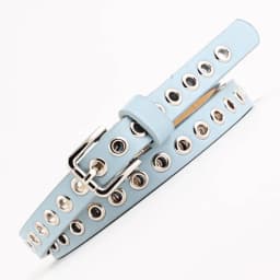 1.4cm Women Trouser Belt Punk Cool Metal Buckle Adjustable Eyelet Leather Fashion Thin Waistband for Jeans Hole Waist Goth Belt