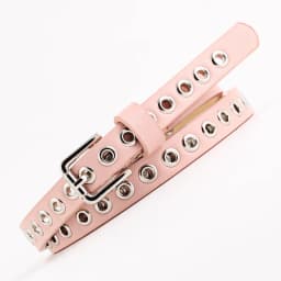 1.4cm Women Trouser Belt Punk Cool Metal Buckle Adjustable Eyelet Leather Fashion Thin Waistband for Jeans Hole Waist Goth Belt