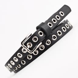 1.4cm Women Trouser Belt Punk Cool Metal Buckle Adjustable Eyelet Leather Fashion Thin Waistband for Jeans Hole Waist Goth Belt