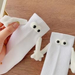 1Pair Creative Couple Socks Magnetic Socks with Eyes and Hands Mid Tube Sweat-absorbing Stockings Cartoon Lovers Friends Socks