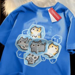 Ice Cat Fun Cartoons Cats Print Clothes Men Women Oversize Breathable T Shirt Summer Comfortable Casual T-Shirt Cotton Tee Shirt