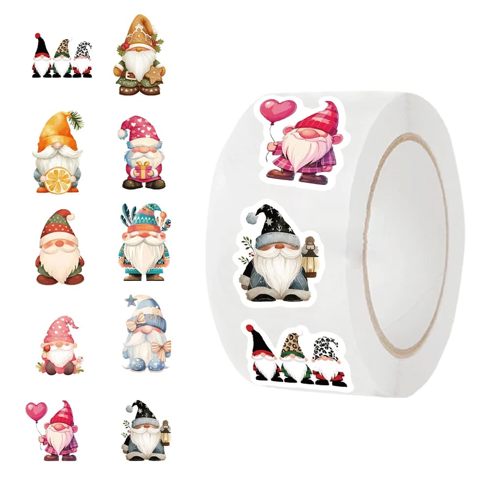 500PCS Gnome Stickers Roll Stickers Circular Sealing Stickers Decorative DIY Graffiti Luggage Stickers Children's Toys