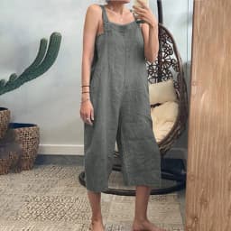 Solid Color Women Loose Cotton Linen Jumpsuit Sleeveless Harem Overalls Jumpsuits Loose Vintage Pants Femme Clothes