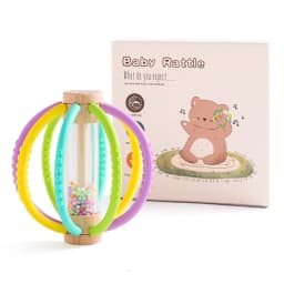 Baby Rattle Toy Wooden Rain Drum With Silicone Baby Sensory Touch Toy Newborn Dental Care Gum Anti-eating Hand ​Molar Stick Gif