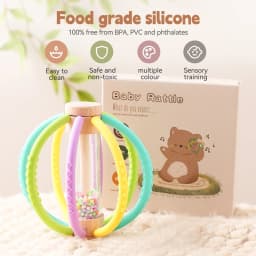 Baby Rattle Toy Wooden Rain Drum With Silicone Baby Sensory Touch Toy Newborn Dental Care Gum Anti-eating Hand ​Molar Stick Gif