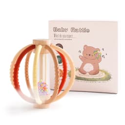 Baby Rattle Toy Wooden Rain Drum With Silicone Baby Sensory Touch Toy Newborn Dental Care Gum Anti-eating Hand ​Molar Stick Gif