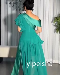 CustomizedRetro Chiffon A-line One-shoulder Midi Dresses Homecoming Classic Exquisite Modern Style Pastrol Unisex Simple