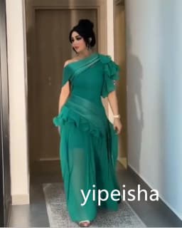 CustomizedRetro Chiffon A-line One-shoulder Midi Dresses Homecoming Classic Exquisite Modern Style Pastrol Unisex Simple