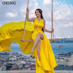 OEING Sexy Flying Prom Dresses Glitter Backless Long Tail Photography Evening Dresses V-neck Formal Occasion Party Dress Gala