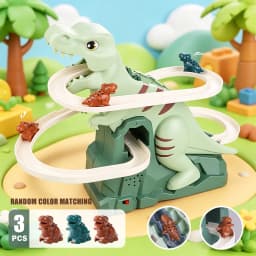 Dinosaur Climbing Slide Music Toy with 3 Dinosaurs, Puzzle Fun Electric Slide Toy Car, Halloween Boy and Girl Christmas Gift