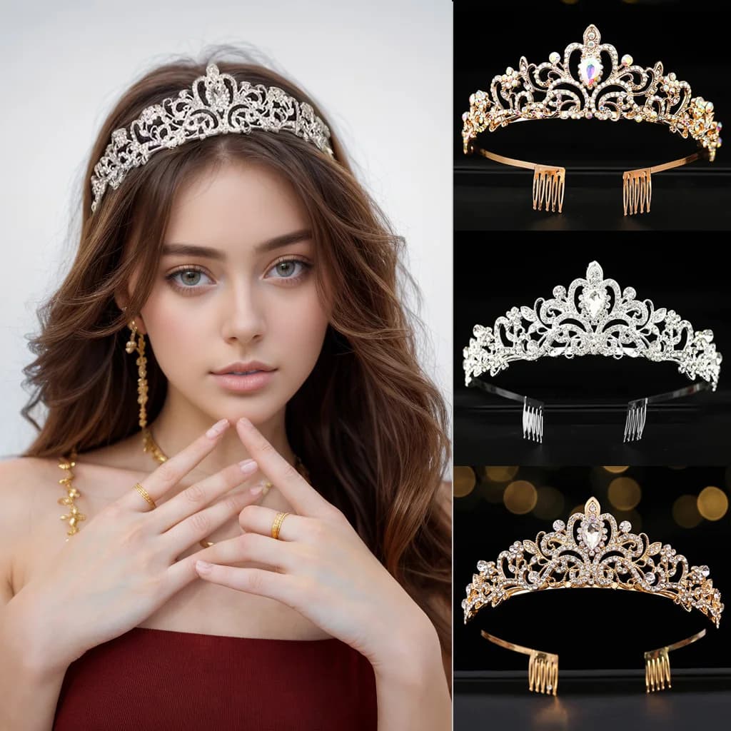 Luxury Crystal Crowns and Tiaras with Comb Headband for Girl Women Princess Birthday Party Wedding Prom Bridal Gifts