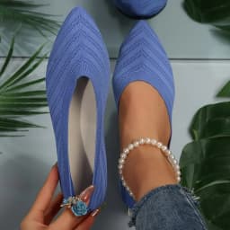 Women's Pointed Toe Flat Shoes Solid Color Knitted Slip on Shoes Casual Breathable Ballet Flats Women Flat Shoes Loafers Women