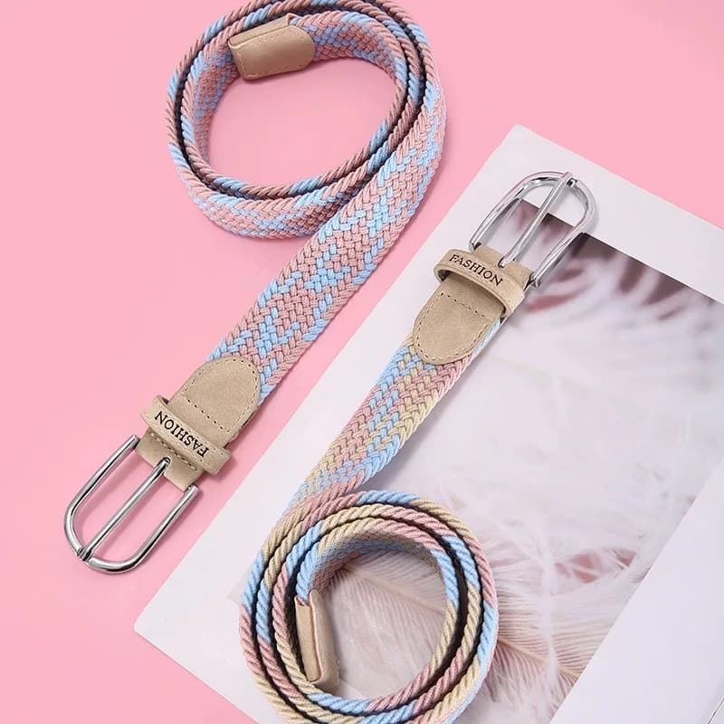 Non-perforated belt ladies all-in-one jeans canvas belt woven elastic pin buckle student slacker cloth belt