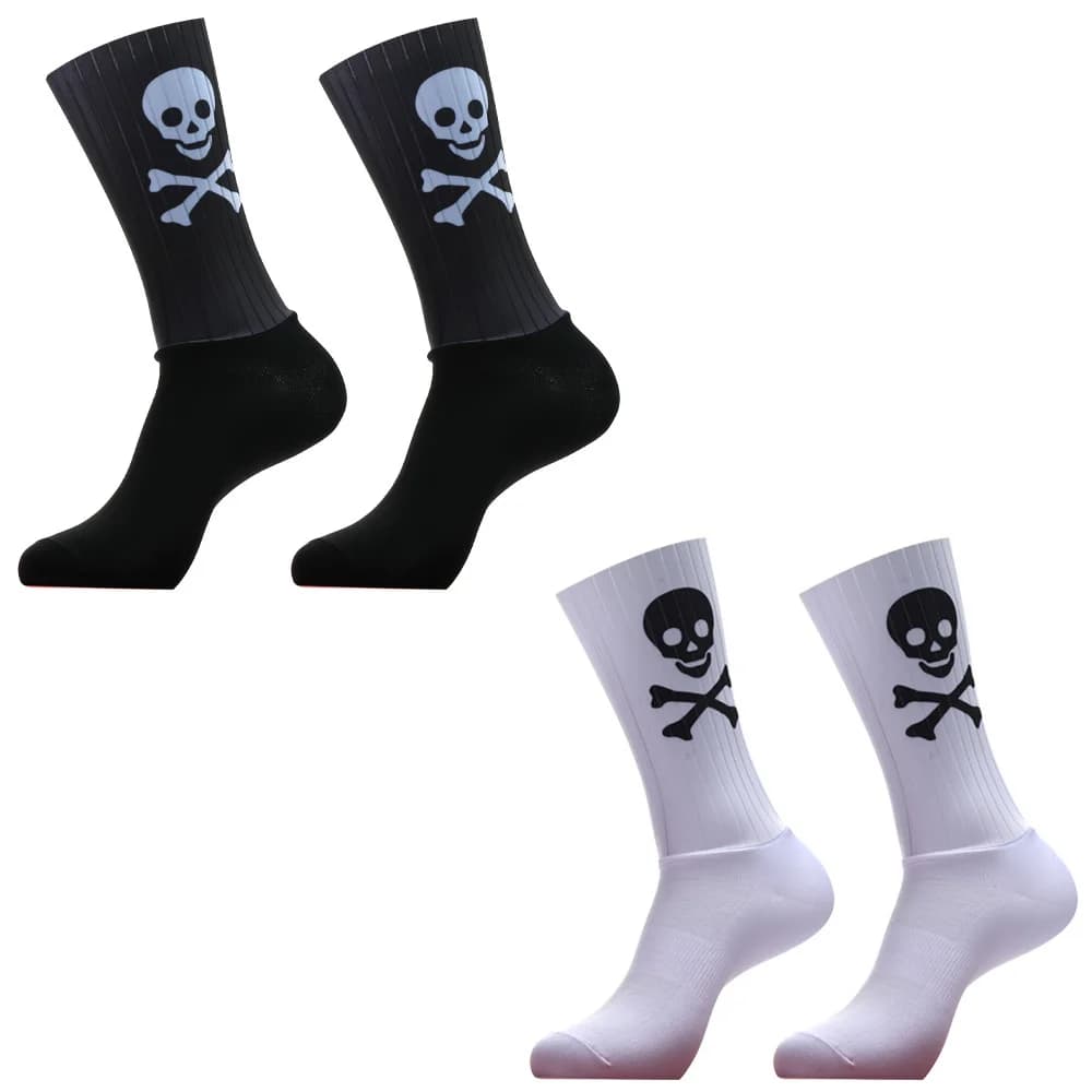 2027 New Skull Non-slip Sports Silicone Seamless Aero Cycling Socks Breathable Pattern Road Bike Racing Socks