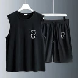 Summer Men's Clothing Fashion Casual Basketball Suit Street Sportwear 2 Piece Breathable Short Sleeve T-Shirt+Jogging Shorts Set
