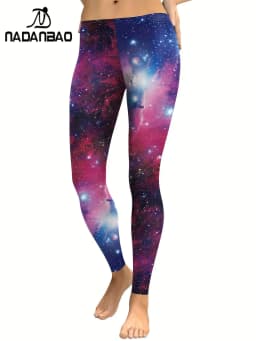 Nadanbao Women's Leggings Starry Sky 3D Printed Slim Fit High Waisted Leggings Casual Elastic Leggings Yoga Sports Pants