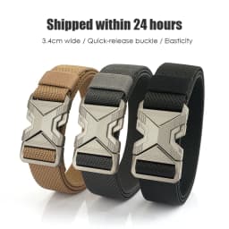VATLTY 3.4cm Elastic Belt for Men Quick Release Metal Buckle Tactical Outdoor Casual Belt Tight Woven Thin Belt Waistband Male