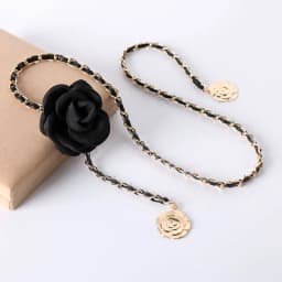 1PC Women's Fashion Camellia Waist Chain Flower Leather Metal Chain Waist Belt Versatile Decoration Pants Chain