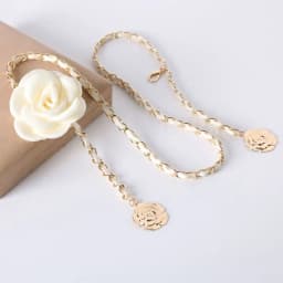 1PC Women's Fashion Camellia Waist Chain Flower Leather Metal Chain Waist Belt Versatile Decoration Pants Chain