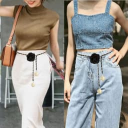 1PC Women's Fashion Camellia Waist Chain Flower Leather Metal Chain Waist Belt Versatile Decoration Pants Chain