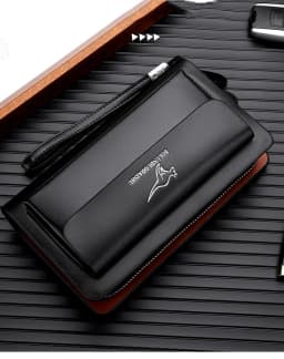 KANGAROO Brand Men Clutch Bag Fashion Leather Long Purse Double Zipper Business Wallet Black Brown Male Casual Handy Bag