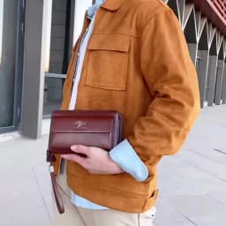KANGAROO Brand Men Clutch Bag Fashion Leather Long Purse Double Zipper Business Wallet Black Brown Male Casual Handy Bag