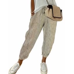 Women's Plus Size 1XL-5XL Casual Stripe Print Pants Ladies Fashion Comfortable Drawstring Waist Elastic Casual Pants