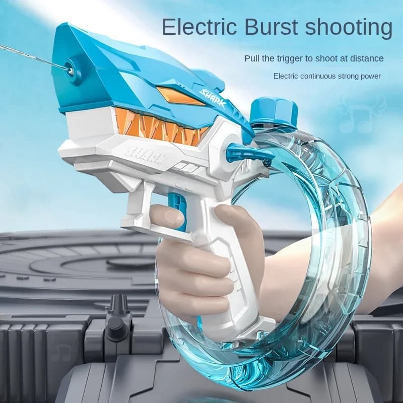 Summer Water Gaming Toy Fully Automatic Continuous Fire Watergun Shark Electric Water Gun Large Capacity Water Spray Gun