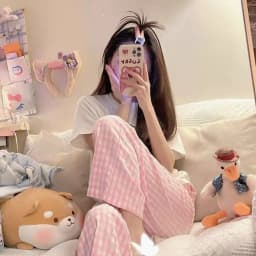 Summer Home Wear Plaid Nine-point Trousers Casual Relaxed Breathable Thin Elastic Waist Trousers Female Students Pajama Pants