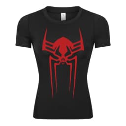 Spider Print Short Sleeve Compression Shirt for Women Athletic Running Workout Yoga T-Shirt Tees Baselayer Tops Gym Sports Gear