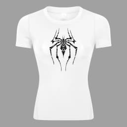 Spider Print Short Sleeve Compression Shirt for Women Athletic Running Workout Yoga T-Shirt Tees Baselayer Tops Gym Sports Gear